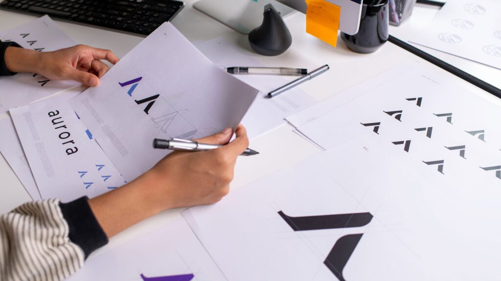 A team works on the visual identity of a brand.